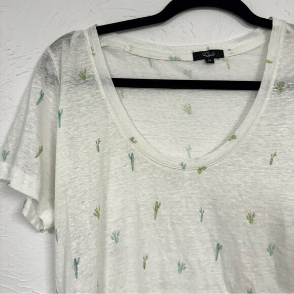 Rails White Linen Cactus Print Tee Shirt Womens M Short Sleeve Sheer V Neck - Picture 8 of 10